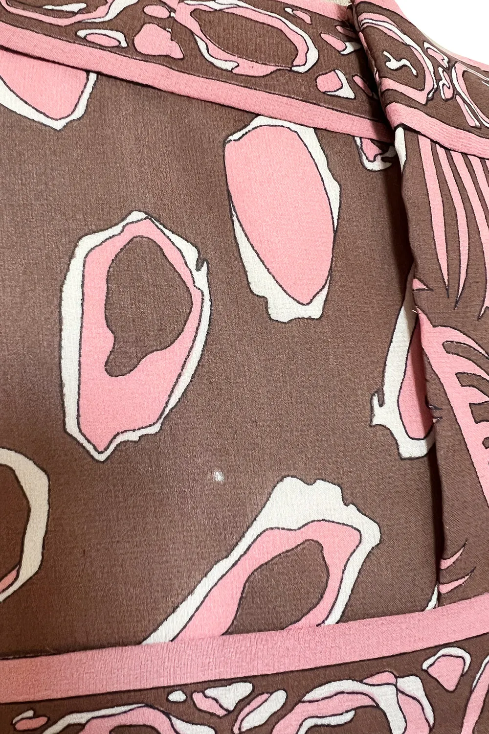 Wonderful 1960s Emilio Pucci Pink & Taupe Printed Silk Chiffon Caftan Dress