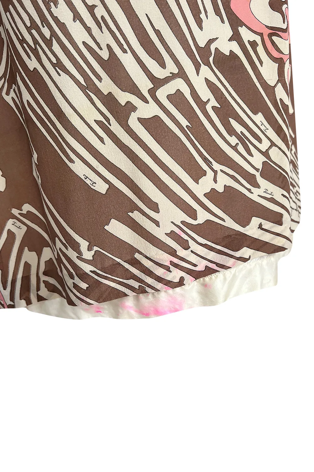 Wonderful 1960s Emilio Pucci Pink & Taupe Printed Silk Chiffon Caftan Dress