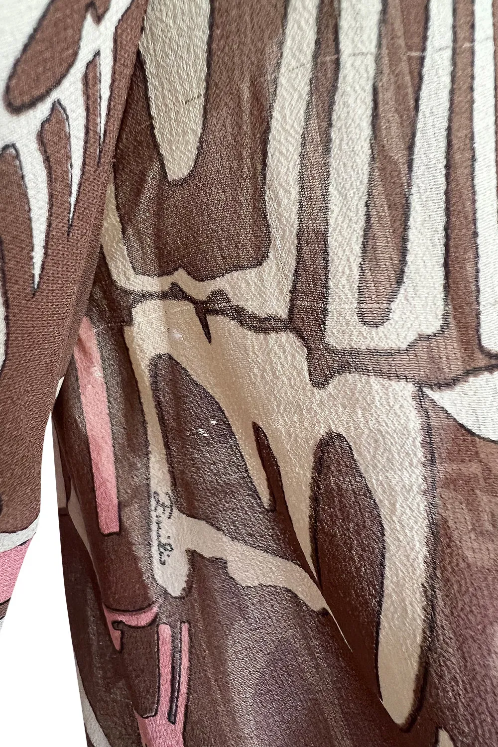 Wonderful 1960s Emilio Pucci Pink & Taupe Printed Silk Chiffon Caftan Dress