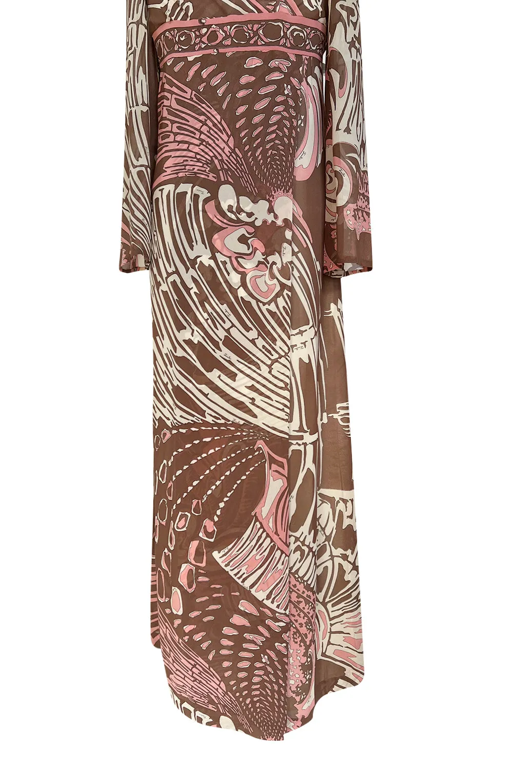 Wonderful 1960s Emilio Pucci Pink & Taupe Printed Silk Chiffon Caftan Dress