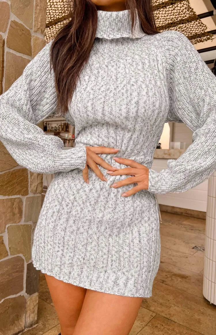 Xanthi Grey Roll Neck Sweater Mini Dress