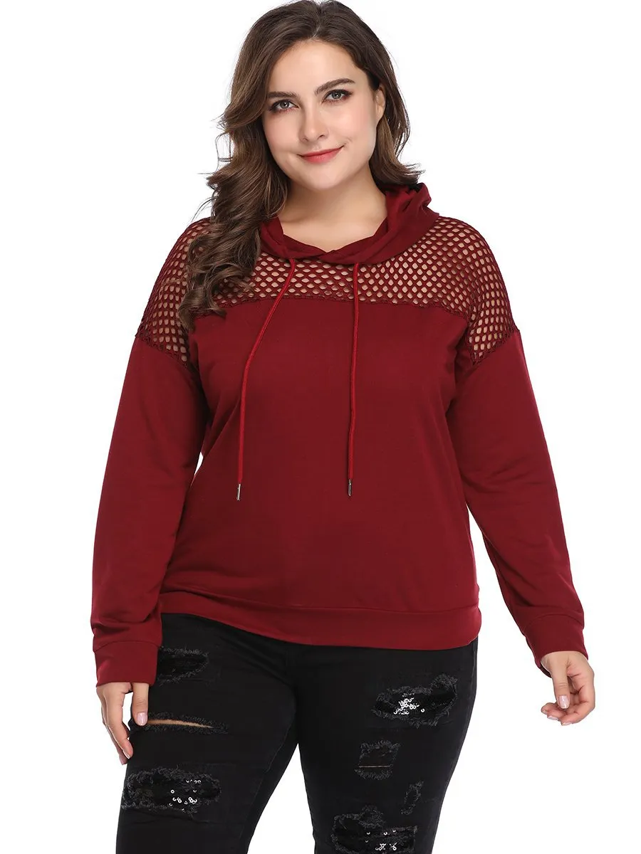 XL Fashion Mesh Stitching Long-sleeved Sweater