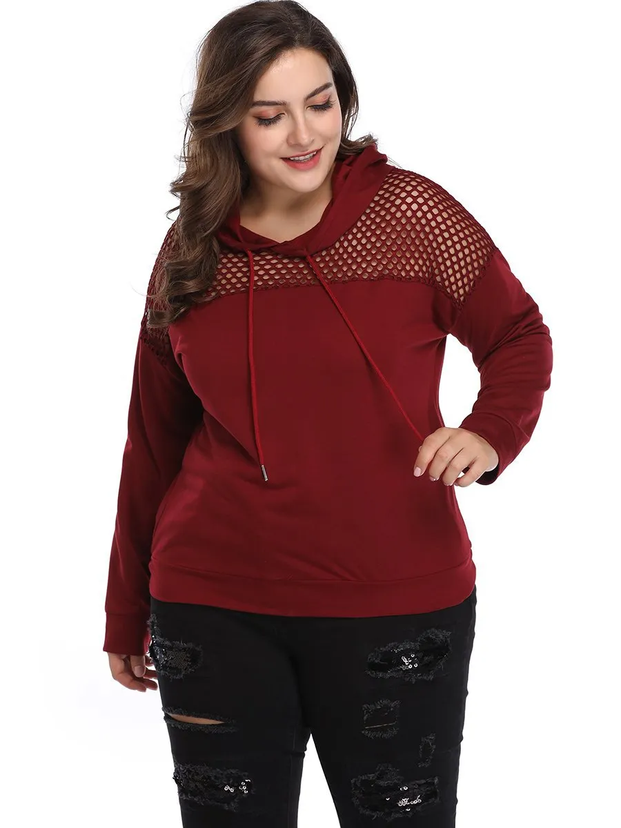 XL Fashion Mesh Stitching Long-sleeved Sweater