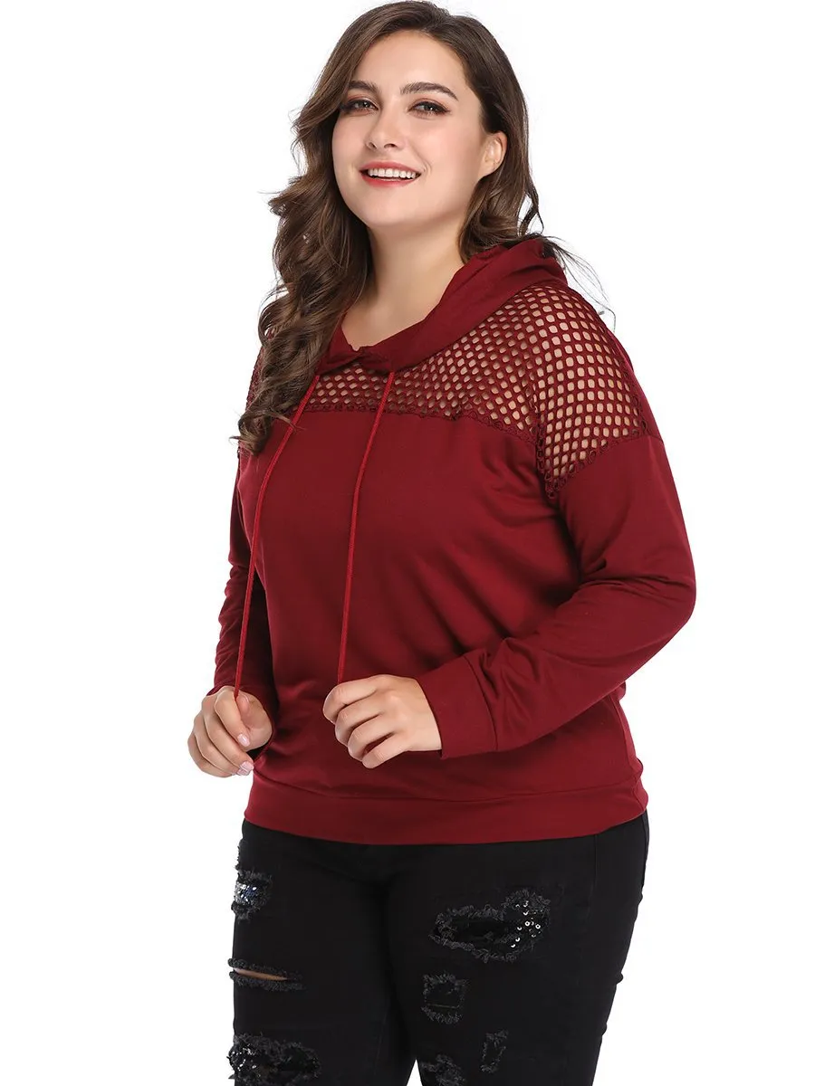 XL Fashion Mesh Stitching Long-sleeved Sweater