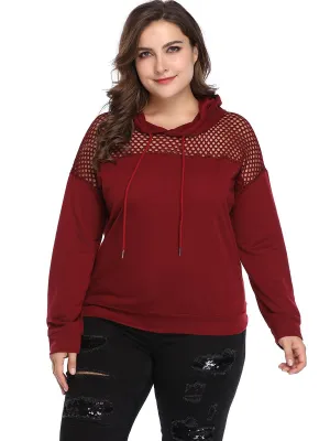 XL Fashion Mesh Stitching Long-sleeved Sweater