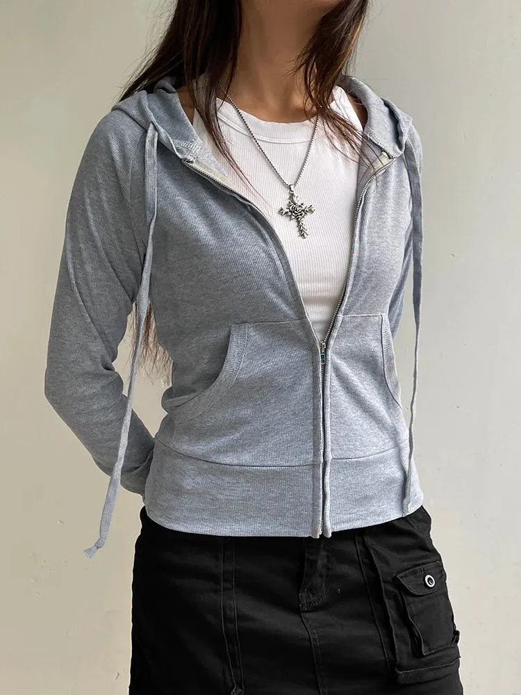 Y2K Ribbed Zip-Up Hoodie