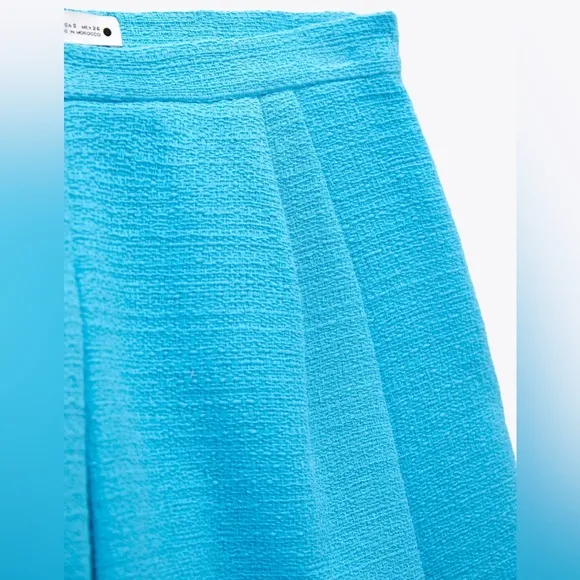 ZARA Pleated Tweed Weave Textured Mini Skirt Skort Shorts Blue NEW