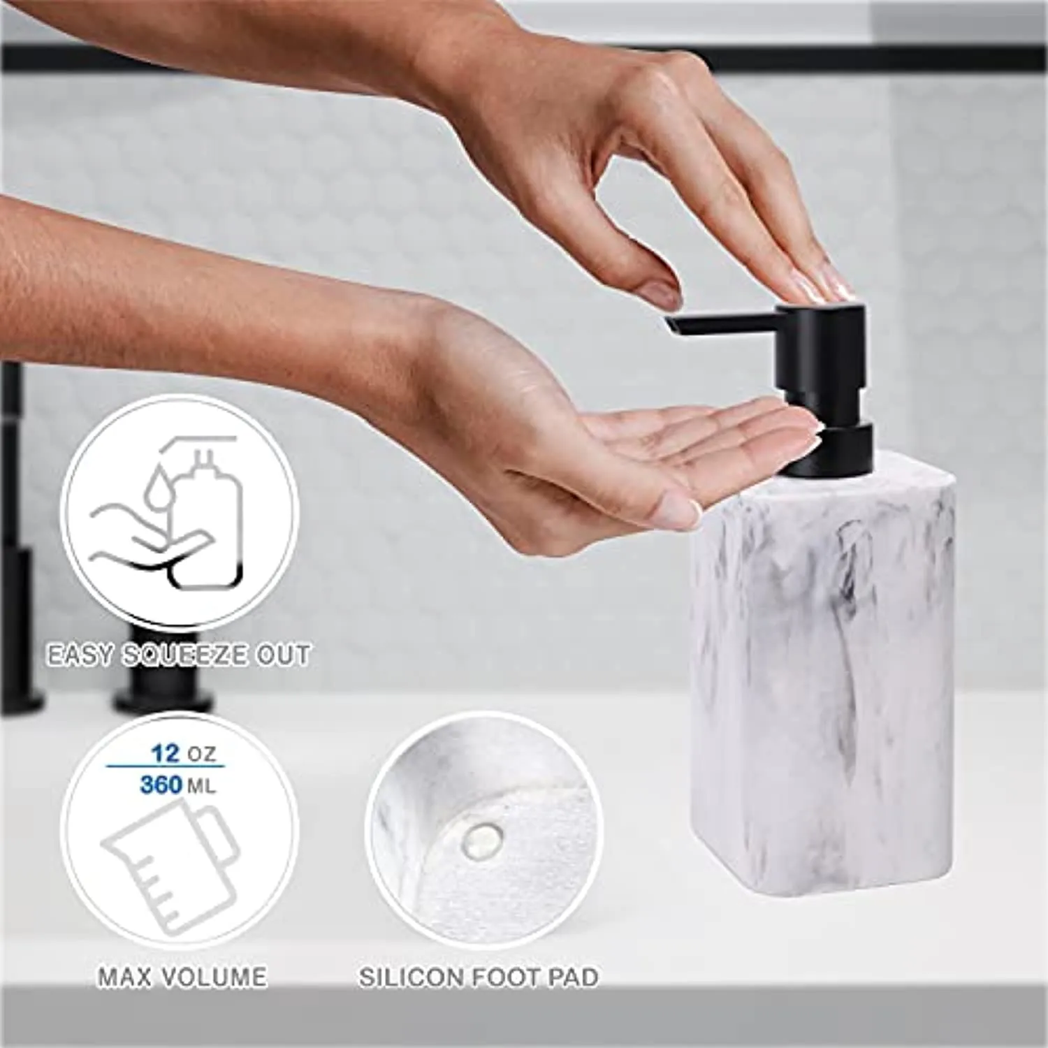 zccz Bathroom Accessory Sets, 4 Pieces Bathroom Accessories Complete Set Vanity Countertop Accessory Set with Marble Look, Includes Lotion Dispenser Soap Pump, Tumbler, Toothbrush Holder and Tray