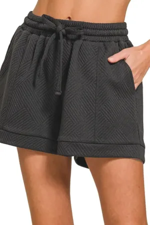 Zenana Textured Knit Jacquard Drawstring Shorts
