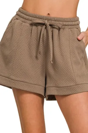 Zenana Textured Knit Jacquard Drawstring Shorts