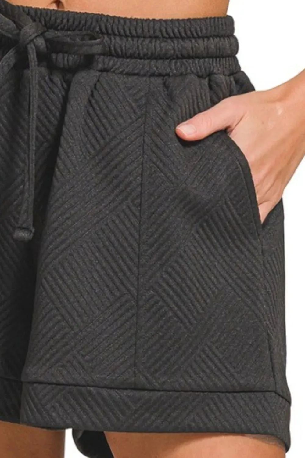 Zenana Textured Knit Jacquard Drawstring Shorts