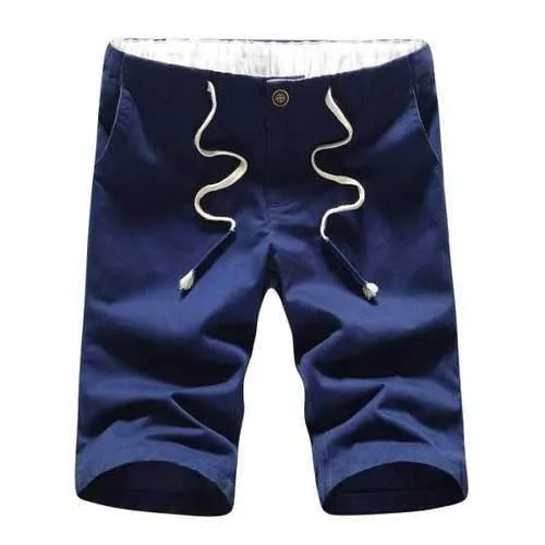 Zipper Fly Drawstring Elastic Waist Casual Shorts - Deep Blue M